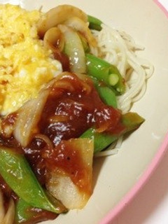 白石温麺とスナップエンドウの甘酢餡掛け-レシピのメイン写真