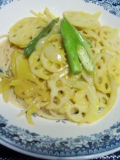 冷製スープでレンコンアスパラの冷製パスタ-レシピのメイン写真