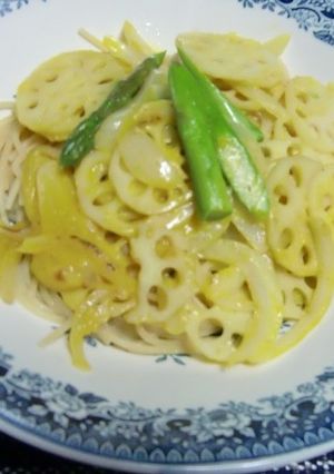 冷製スープでレンコンアスパラの冷製パスタ-レシピのメイン写真