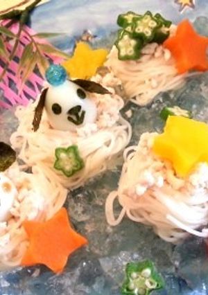 七夕　鶏ミンチそうめん　わんこと一緒に♪-レシピのメイン写真