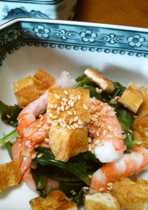 金時草とパリパリ油揚げと海老の麺つゆがけ-レシピのメイン写真