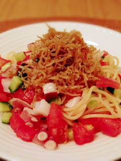 夏野菜の冷製パスタ☆ちりめん山椒のせ-レシピのメイン写真