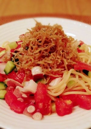 夏野菜の冷製パスタ☆ちりめん山椒のせ-レシピのメイン写真