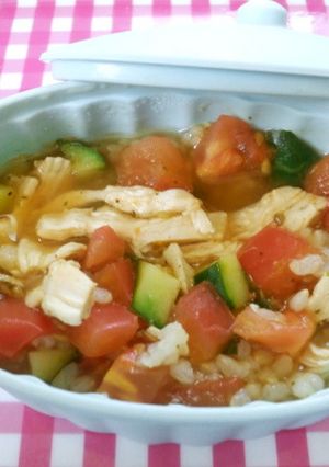 レンジ★玄米トマトきゅうりｲﾀﾘｱﾝ雑炊-レシピのメイン写真