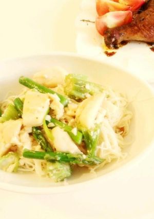 ホタテと緑野菜のそうめんパスタ-レシピのメイン写真