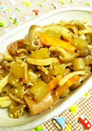 ふき・ハム・しめじのごま炒め-レシピのメイン写真