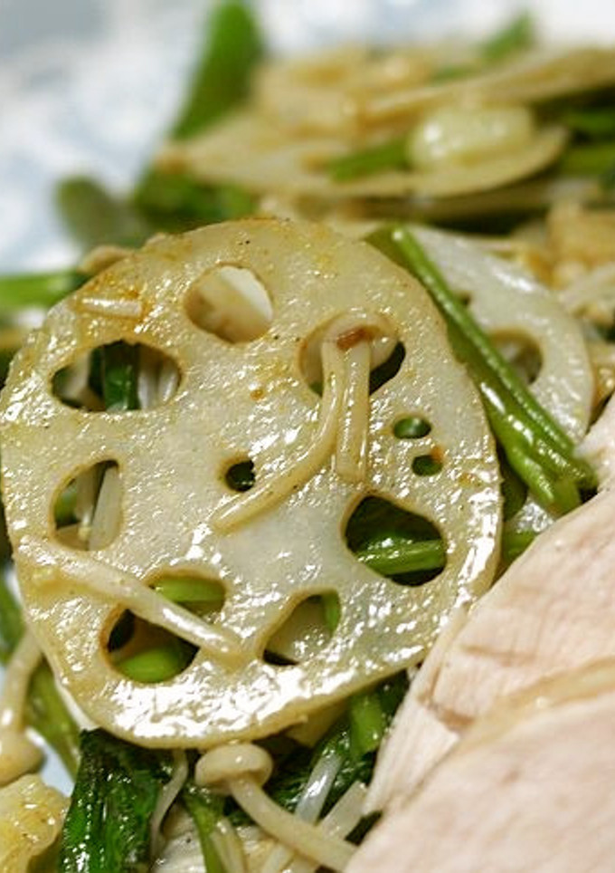 蓮根と空芯菜の炒め物カレー風味-レシピのメイン写真