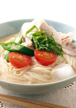豚肉と夏野菜をのせた豆乳そうめん-レシピのメイン写真
