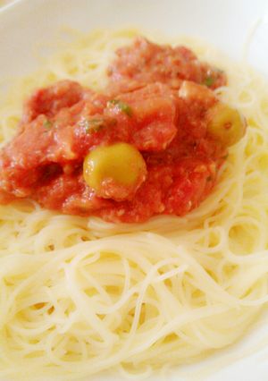 簡単イワシ缶とトマト缶の冷たいパスタ-レシピのメイン写真