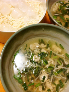 ニラ、えのき茸、鶏そぼろ つけそう麺ダレ-レシピのメイン写真