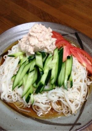 夏に！ごま香り立つツナマヨサラダそうめん-レシピのメイン写真