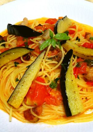 揚げ茄子とパンチェッタとトマトのパスタ-レシピのメイン写真