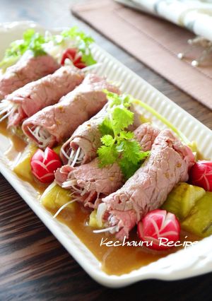 冷しゃぶの香味野菜巻き　焼きナス添え-レシピのメイン写真