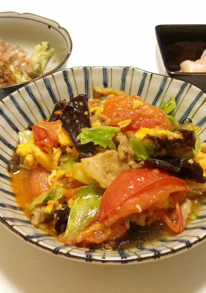 トマトと豚と卵のぴり辛中華野菜炒め-レシピのメイン写真