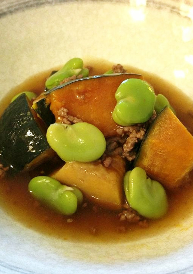 冷凍かぼちゃと冷凍そら豆の牛そぼろ餡かけ-レシピのメイン写真