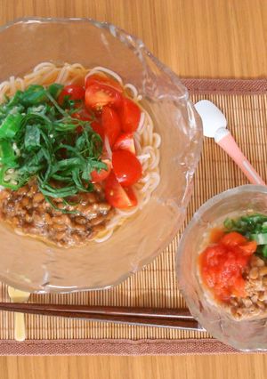 離乳食+大人✿納豆とオクラのそうめん-レシピのメイン写真