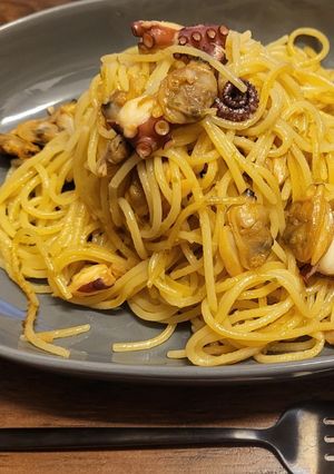 ゆず胡椒のきいたタコとあさりの和風パスタ-レシピのメイン写真