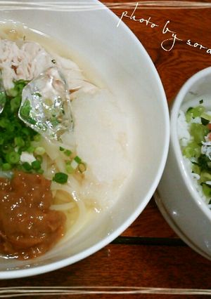 *鶏梅うどんと野沢菜明太子のごはん*-レシピのメイン写真