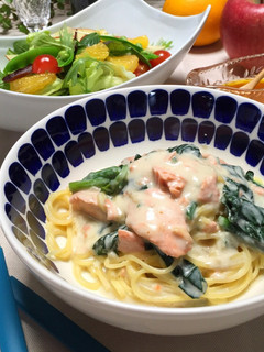 ほうれん草とサーモンのクリームパスタ-レシピのメイン写真