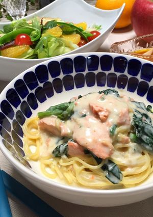 ほうれん草とサーモンのクリームパスタ-レシピのメイン写真