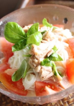 さっぱり美味しい☆ツナとバジルのそうめん-レシピのメイン写真