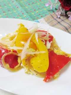 夏に☆パプリカと玉ねぎのポン酢卵とじ-レシピのメイン写真