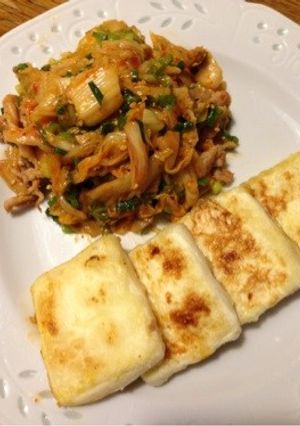 簡単ヘルシー！揚げ焼豆腐 豚キムチ乗せ-レシピのメイン写真