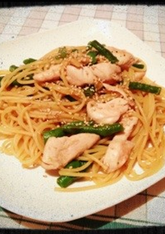 鶏ささみといんげんの柚子胡椒バターパスタ-レシピのメイン写真