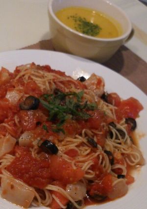 たっぷりトマトとホタテの冷製パスタ-レシピのメイン写真