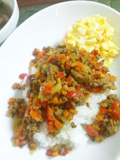 簡単×男子料理:ドライカレー卵サラダ添え-レシピのメイン写真