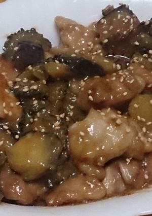 鶏肉とナスとゴーヤの味噌炒め煮-レシピのメイン写真