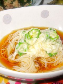 夏バテに!!山芋&オクラそうめん-レシピのメイン写真