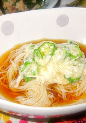 夏バテに!!山芋&オクラそうめん-レシピのメイン写真