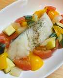 【美肌効果】白身魚と夏野菜のトマト煮