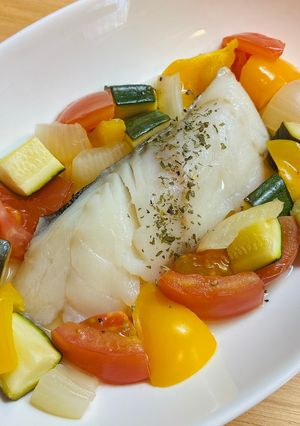 【美肌効果】白身魚と夏野菜のトマト煮-レシピのメイン写真