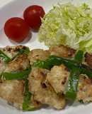 鶏ひき肉とピーマンの挟み焼き