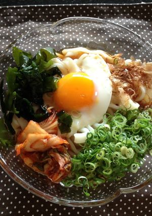 夏に！ひんやり！冷やし釜玉きしめん-レシピのメイン写真
