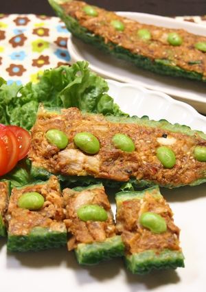 SRでさば缶とキムチのでゴーヤボード焼き-レシピのメイン写真