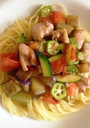 夏野菜と鶏のカッペリーニ-レシピのメイン写真
