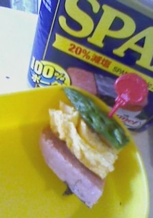 スパム＆玉子焼き＆アスパラの3色乗せ-レシピのメイン写真