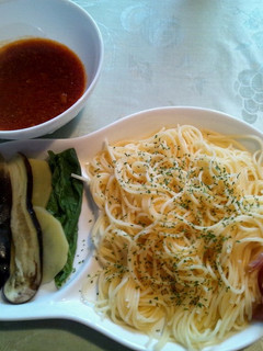 夏野菜の冷製ミートつけスパゲティ-レシピのメイン写真