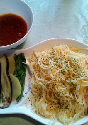 夏野菜の冷製ミートつけスパゲティ-レシピのメイン写真
