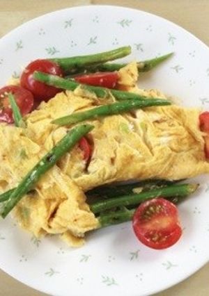 インゲンとプチトマトの簡単オムレツ♪-レシピのメイン写真