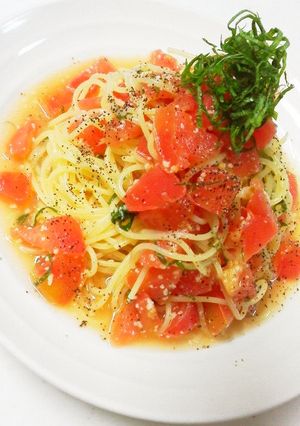 ポン酢で簡単☆トマトと大葉の冷製パスタ-レシピのメイン写真