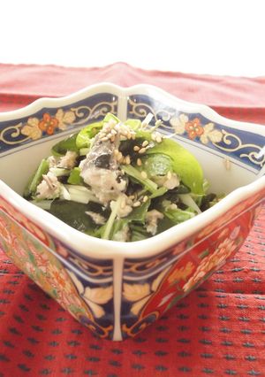 さば缶とワカメと水菜のサラダ-レシピのメイン写真