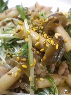 金ごまで豚肉しめじ水菜炒め-レシピのメイン写真