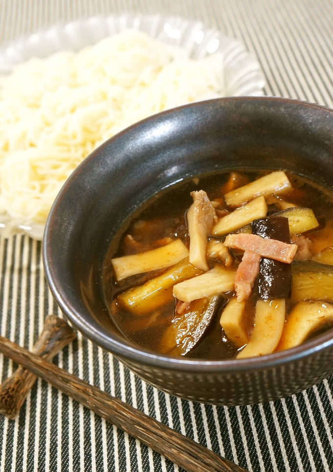 簡単☆ナスとベーコンの甘旨つけそうめん-レシピのメイン写真