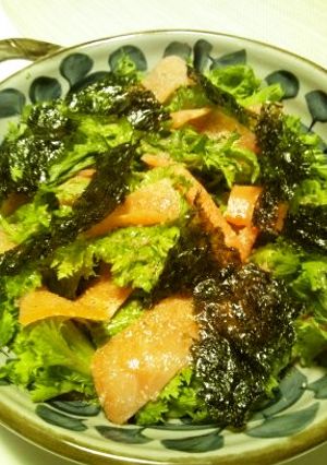 わさび菜とスモークサーモンのサラダ韓国風-レシピのメイン写真