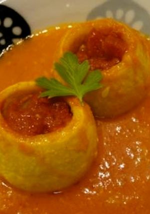 丸ズッキーニの肉詰めのトマト煮込み♪-レシピのメイン写真