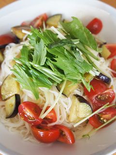 ナスとトマトの冷製パスタ風そうめん-レシピのメイン写真